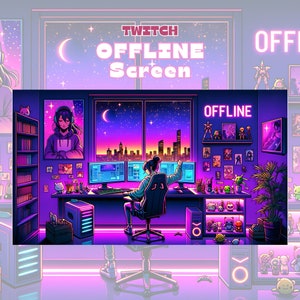 Stjärnklar natt Stadslandskap Twitch Offline-skärm (PNG)