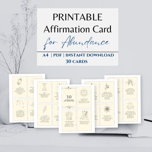 30 tarjetas de afirmación imprimibles para la abundancia, abundancia financiera manifiesta, afirmaciones de dinero, afirmaciones de abundancia digital