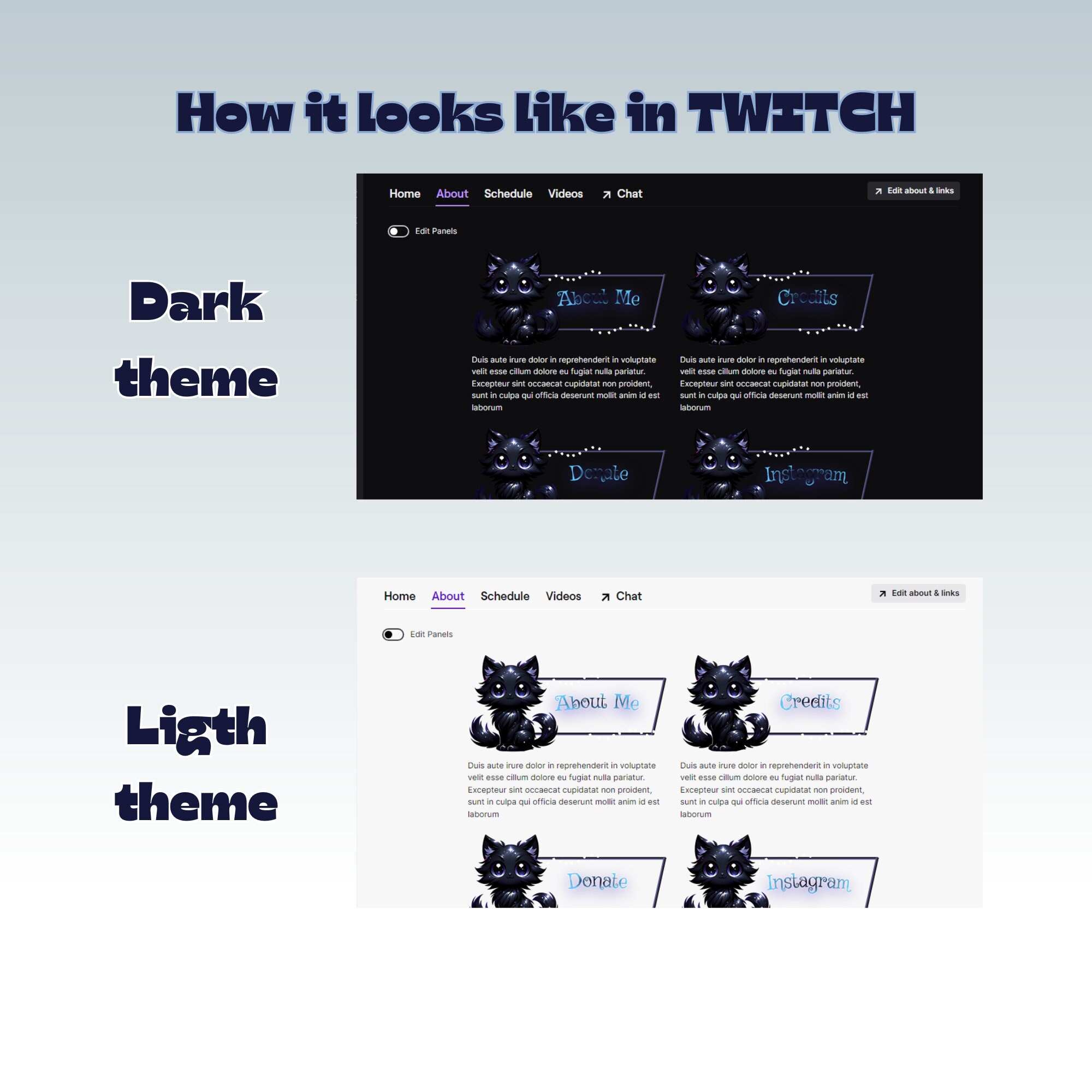 Moonlight Cat Twitch Panels: 35 Premade Stream Graphics (PNG) - Etsy