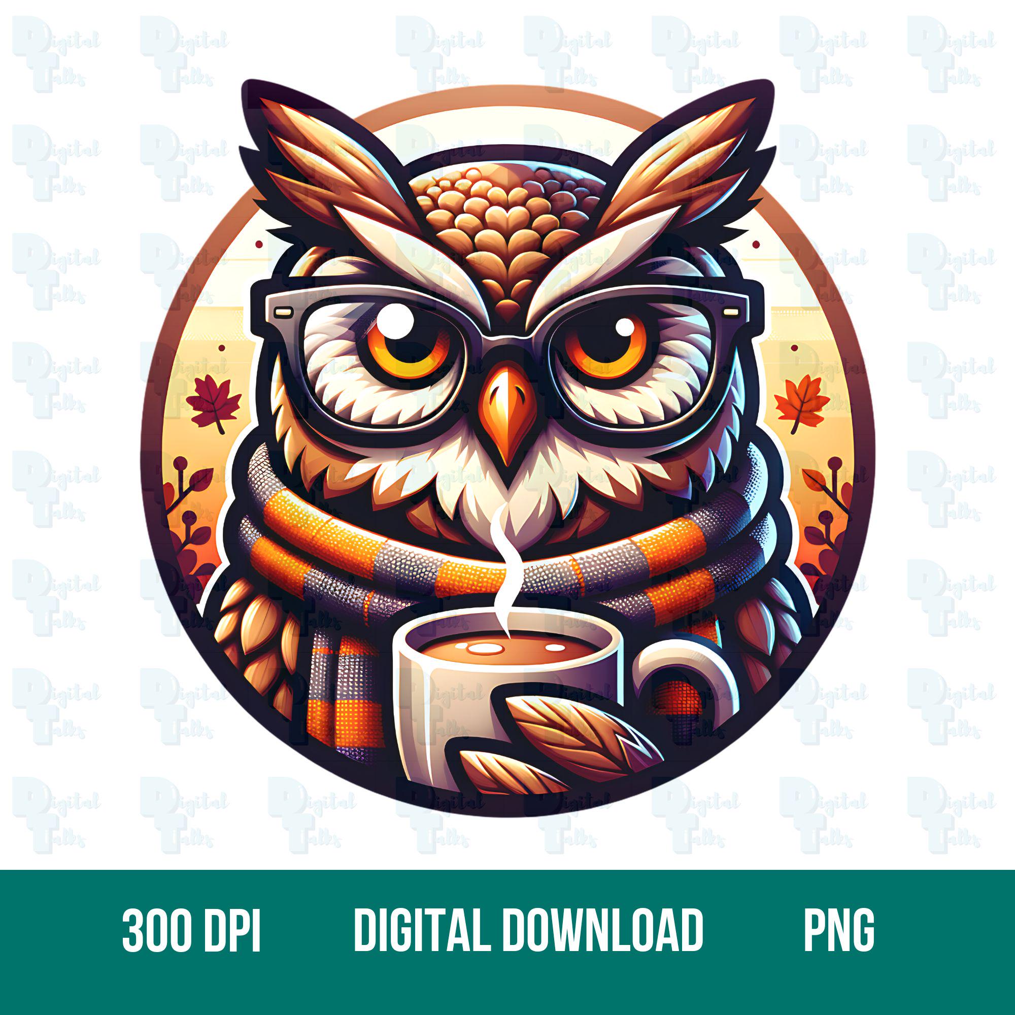 Cozy Owl with Hot Cocoa PNG: Fall Animal Clipart (PNG Digital Download)