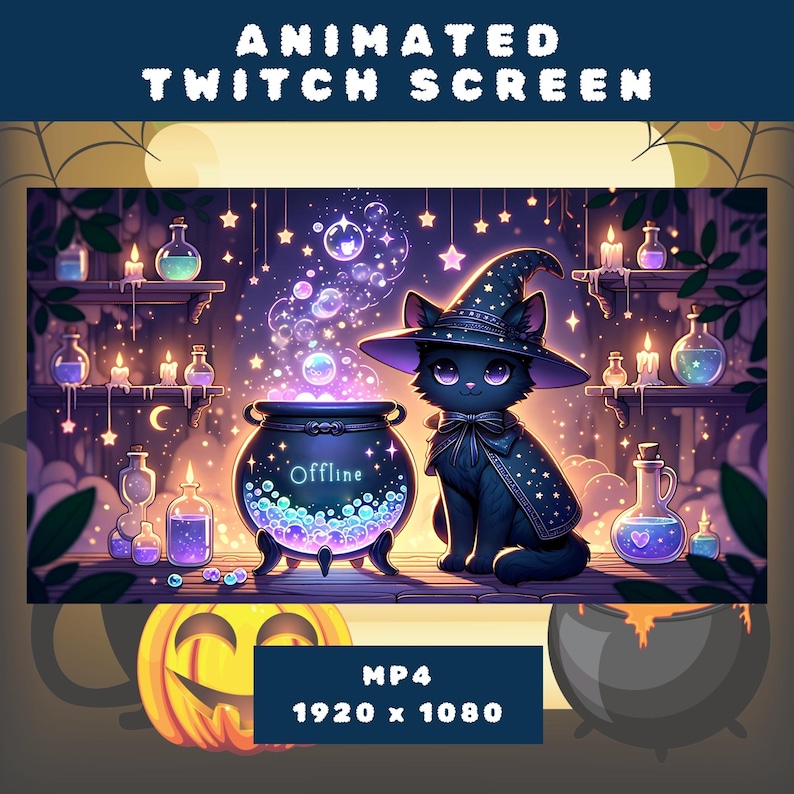 Witchy Cat Animated Twitch Offline Screen: Magical Cauldron (MP4 ...