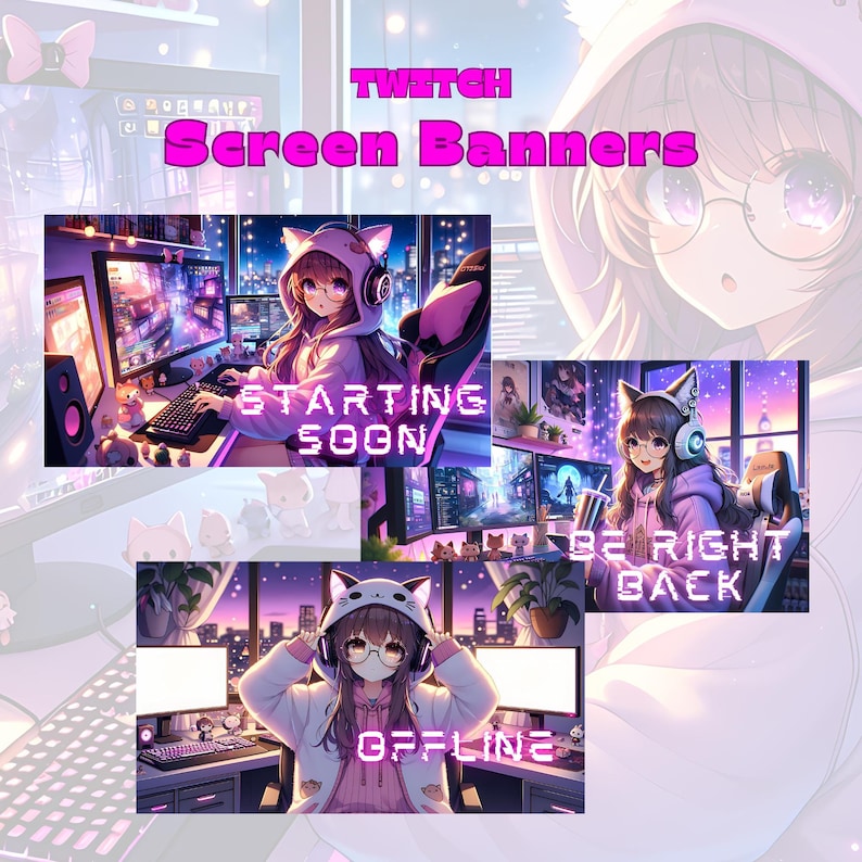 Gamer Girl Twitch Screens: Starting Soon, BRB, Offline (PNG Digital ...