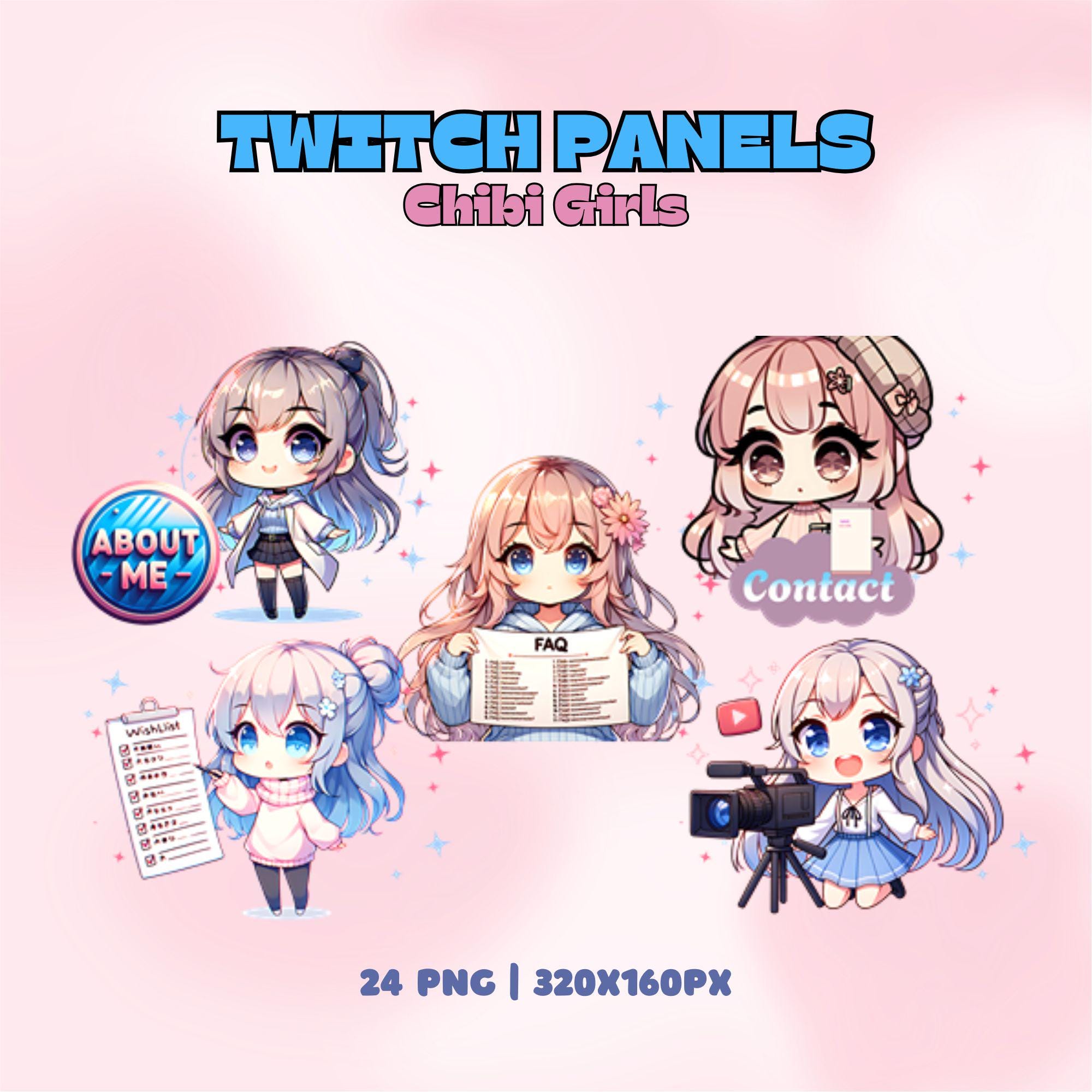 Chibi Girl Twitch Panels: 24 Premade Stream Decorations (PNG) - Etsy