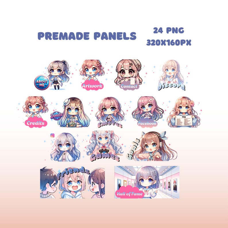 Chibi Girl Twitch Panels: 24 Premade Stream Decorations (PNG) - Etsy