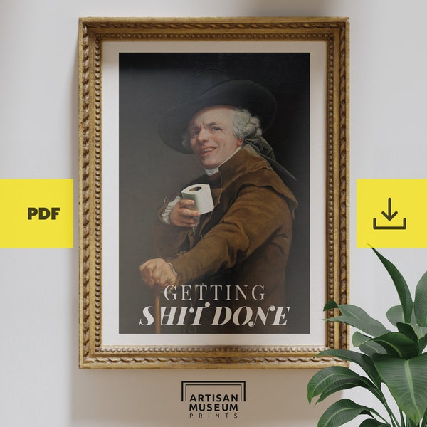 Faites exploser la merde avec un ensemble humoristique Renaissance ! Portrait retouché de Joseph Ducreux pour salle de bain, poster d'art numérique mural amusant