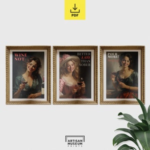 Funny Wine Prints Set: Vintage-Inspired Bar Decor (Digital Download)