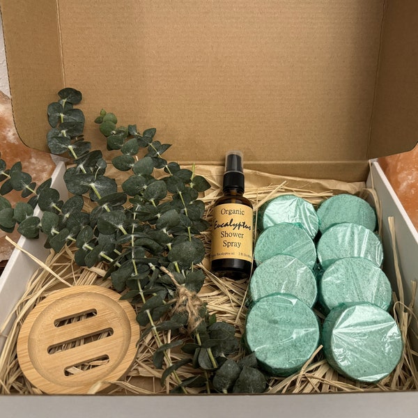 Fresh-cut Eucalyptus Shower Hanger Gift Box: Spa shower Gift Box, Gift for Her,  Birthday Gift Set, Birthday Gift Box, Gift Basket for Women