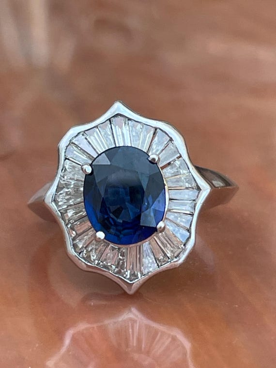 Anello ballerina con zaffiro e diamanti, Oro bianco 18 carati, Regalo anniversario fidanzamento