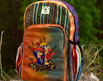 Mushroom Print Backpack for Men Women, Unique Handmade Bag Hippie School College Backpack Gift for Him/Her/Daughter #Handmadebackpack