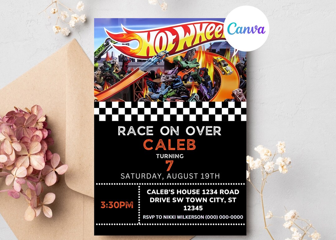 Cars Birthday Party Invitation Template for Kids, Canva Editable