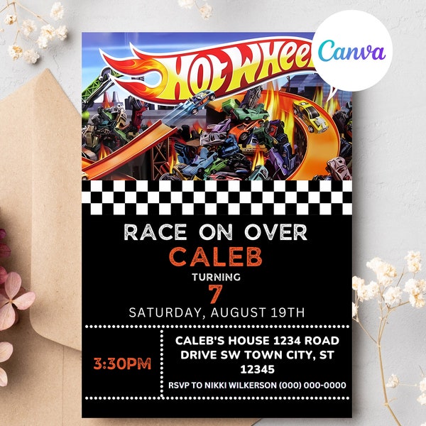 cars Birthday party Invitation Template for kids, Canva Editable Birthday Invitation, birthday party invitation template