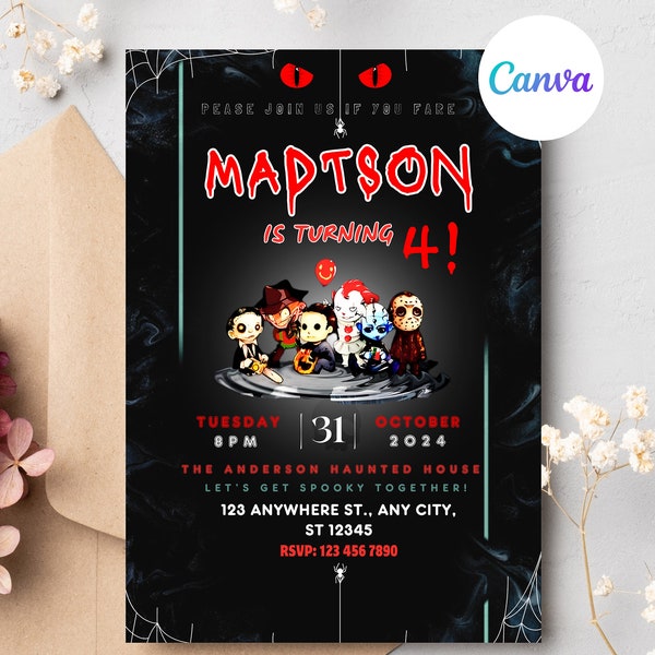 horror Killer birthday Party Invitation, Horror Party Invite, Editable horror party Invite, Electronic invitation, horror Invite template