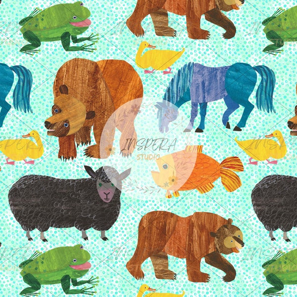 Brown Bear Animals digital seamless pattern, instant download