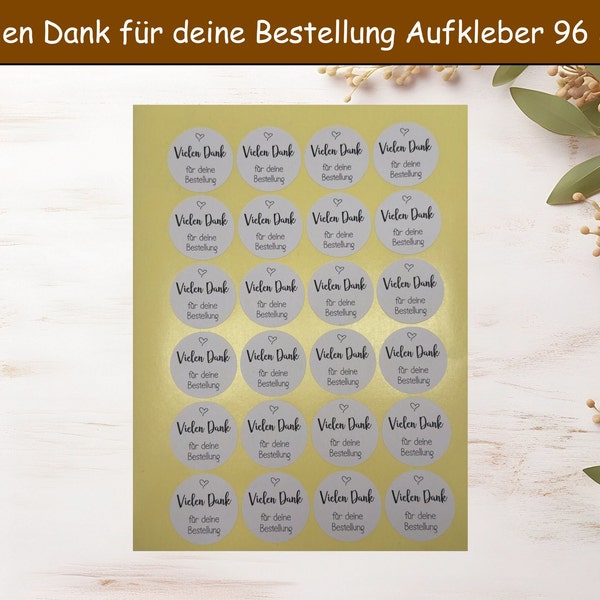 96 Etiketten Vielen Dank für deine Bestellung Danke für deine Bestellung Aufkleber aus Vinyl matt Herz  3,9 cm Durchmesser