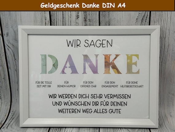 Abschiedsgeschenk Kollegin oder Kollegen mit oder ohne Bilderrahmen Danke Ruhestand Rente Jobwechsel Arbeitswechsel Abschied Geldgeschenk