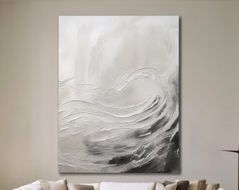 Abstracte grijze en witte schilderijen op canvas, originele minimalistische handgemaakte kunstwerken, getextureerd olieverfschilderij, modern muurhangend decor voor thuis