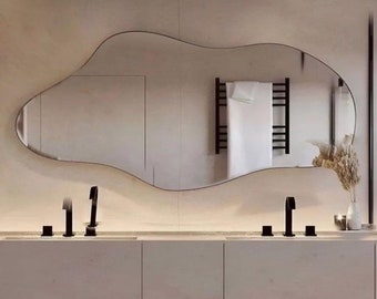 Full Body Mirror, Full Length Wall Mirror, Curvy Wall Mirror, Irregular Mirror, Asymmetrical Tall Mirror, Frameless Wall Mirror For Bedroom