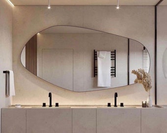 Full Body Mirror, Full Length Wall Mirror, Curvy Wall Mirror, Irregular Mirror, Asymmetrical Tall Mirror, Frameless Wall Mirror For Bedroom