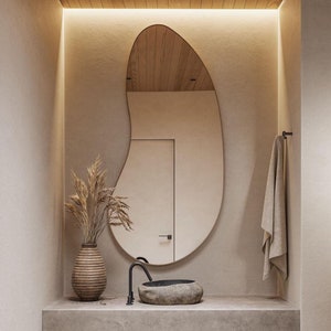 Irregular Mirror, Large Asymmetrical Mirror, Frameless Mirror Bedroom, Wavy Full Body Mirror, Full Length Wall Mirror, Curvy Wall Mirror