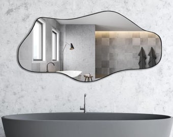 Full Body Mirror, Full Length Wall Mirror, Curvy Wall Mirror, Irregular Mirror, Asymmetrical Tall Mirror, Frameless Wall Mirror For Bedroom