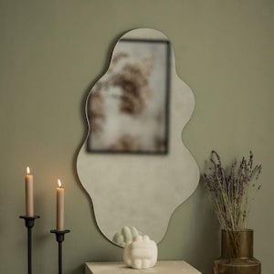 Wavy Mirror Large, Curvy Wall Mirror, Asymmetrical Mirror Wall Decor, Bedroom Mirror, Irregular Wall Mirror, Pond Wall Mirror