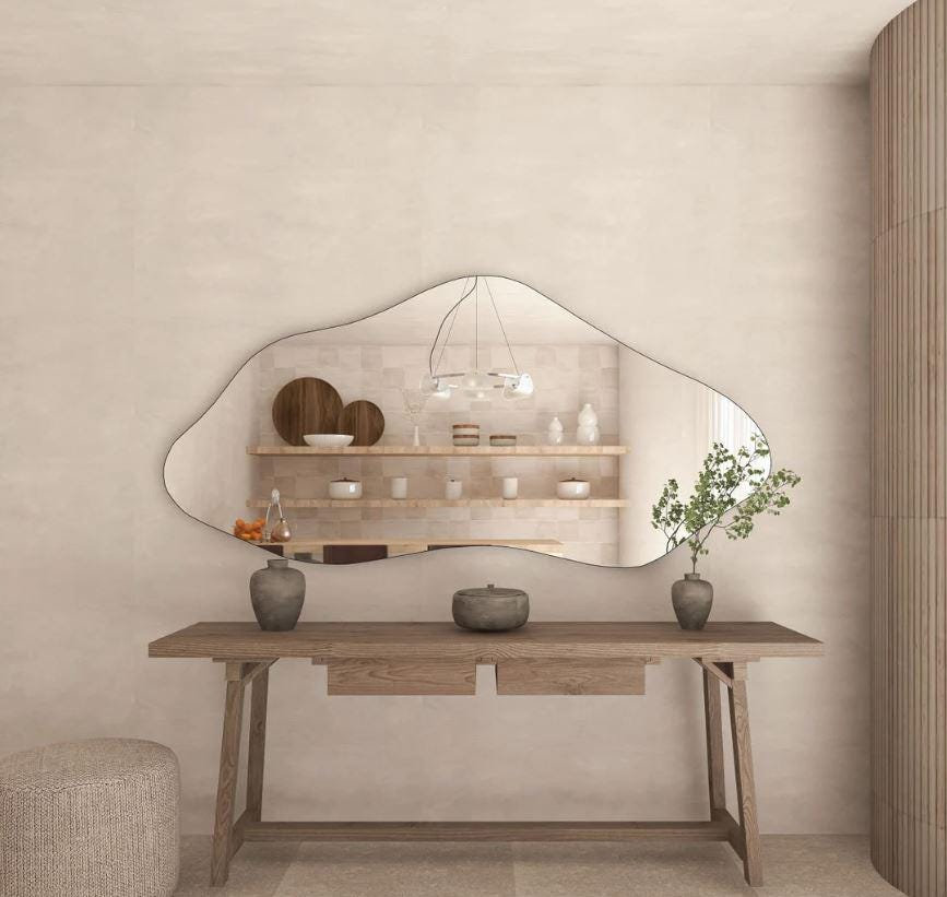 Full Body Mirror, Full Length Wall Mirror, Curvy Wall Mirror, Irregular Mirror, Asymmetrical Tall Mirror, Frameless Wall Mirror For Bedroom