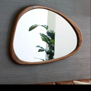 Oak Wood Mirror, Walnut Wall Mirror, Wooden Framed Mirror, Asymmetrical Wood Mirror, Mid Century Mirror, Solid Wood Asymmetric Mirror