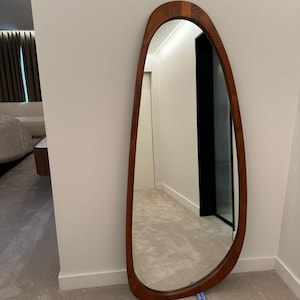 Oak Wood Mirror, Walnut Wall Mirror, Wooden Framed Mirror, Asymmetrical Wood Mirror, Mid Century Mirror, Solid Wood Asymmetric Mirror