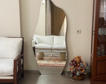 Asymmetrical Full Length Mirror, Irregular Frameless Wall Mirror