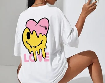 Women's Oversized T shirt With Bold Bright Colourful Love Slogan