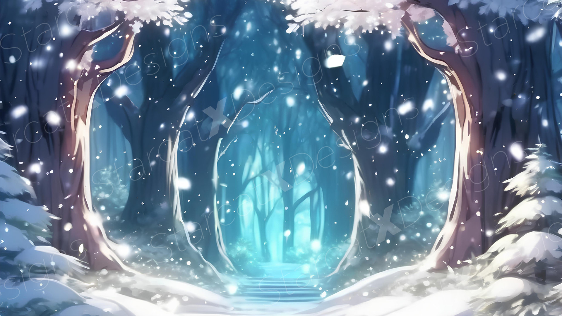 Animated Background | Stream Overlay | White winter forest | winter| snow|  Seamless Loop | 60fps | Vtuber accessories, image size:1920x1080