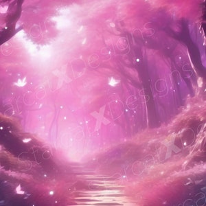 Rosa Zauberwald - Statischer Hintergrund | Wallpaper | Stream Overlay | Magic Pink Forest | Anime | Bäume | Vtube Zubehör| 1920x1080