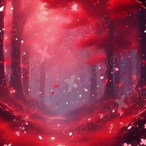 Roter Zauberwald - Statischer Hintergrund | Wallpaper | Stream Overlay | Magic Red Forest | Anime | Bäume | Vtube Zubehör| 1920x1080