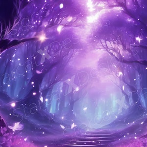 Foresta magica viola - Sfondo statico | Sfondi | Sovrapposizione flusso | Foresta viola magica | Anime | alberi | Accessori Vtube| 1920x1080