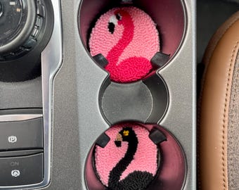 Pink and Black Flamingo Car Coasters