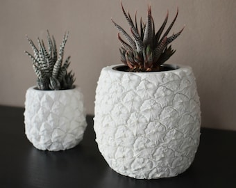 2er-Set Ananas Übertopf groß & klein Pflanzgefäß Blumentopf weiß Keramik