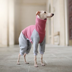 Clothes for italian greyhounds - Pink and grey fleece jumpsuit for italian greyhounds