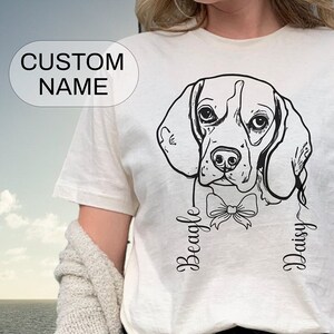 Custom Beagle Shirt with Name, Personalized Dog Line Art Shirt, Pet Tshirt, Custom Dog Name Shirt, Beagle Lover Shirt, Dog Custom Name Shirt