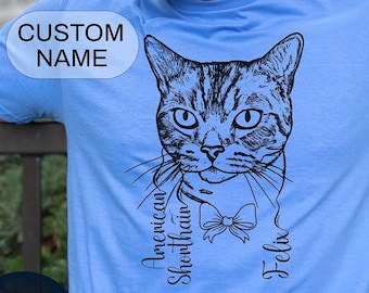 Custom Cat Line Art Shirt, Personalized Pet T-shirt
