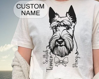 Custom Scottish Terrier Shirt, Personalized Dog Line Art Tee