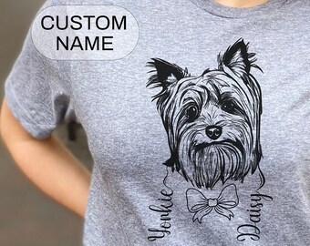Custom Yorkie Line Art Shirt, Personalized Pet Portrait Tee