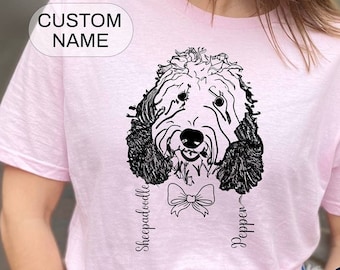 Custom Sheepadoodle Line Art Shirt - Personalized Dog Name Tee