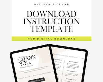 Digital Download Instructions Template to sell digital products on Etsy: 1 page to share links and 1 FAQs page for Digital product sellers