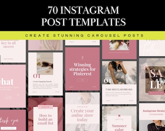 Carousel Post Canva Template, Instagram Post Business, Multi-Post Carousel Image, Pink Instagram Grid Design, Canva Social Media Template