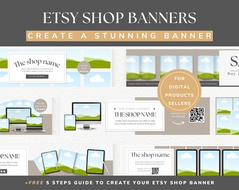 Etsy banner template for digital product Etsy sellers: Canva banners for Etsy branding, Etsy shop template and mockups to Sell on Etsy