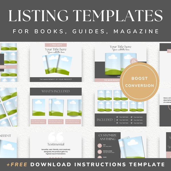 Etsy Listing Templates to Sell on Etsy: Books mockups, Digital Product Listing Mockups, Listing photo with Canva Frames for Etsy Sellers