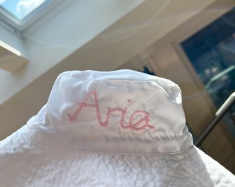 Personalised Hand Embroidered Sun Hat | Custom Summer Name Accessories for Baby, Child - Perfect New Baby Gift