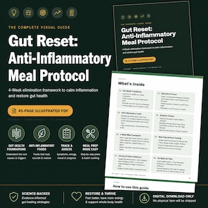 Darm-Reset-Ernährungsplan (PDF) | Entzündungshemmendes 4-Wochen-Eliminationsprogramm | Druckbarer Leitfaden für die Darmgesundheit | Sofort-Download