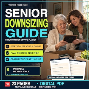 Senior Downsizing Guide PDF, Family Transition Planner, Moving Checklist, Aging Parent Workbook and Printable Decision Tools