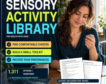 Sensory Activity Library for Adults with ADHD, 1311 Options and Variations, Sensory Preferences and Toolkit Planner Printable PDF